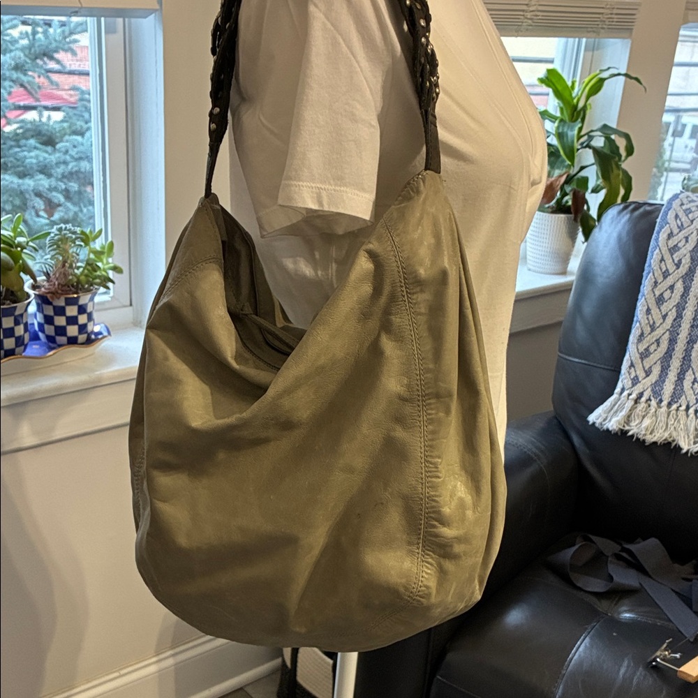 Tano Olive Hobo Bag with Braided Strap